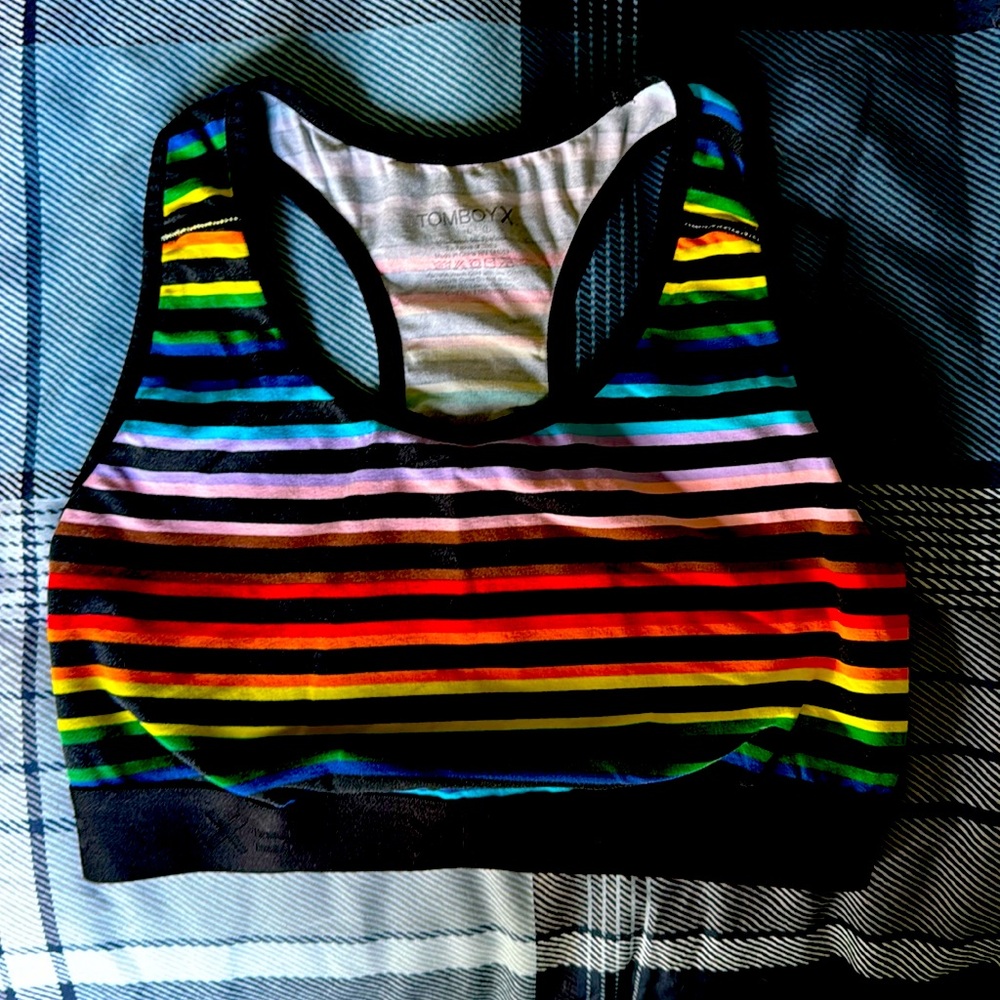 TomboyX soft racerback rainbow bra. Large.